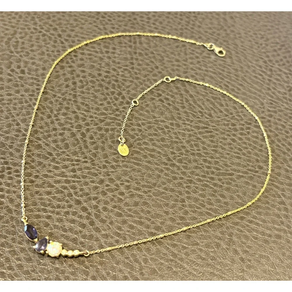 Vermeil Gold 925 Sterling Silver White Ethipion Lab Opal CZ Necklace Dainty